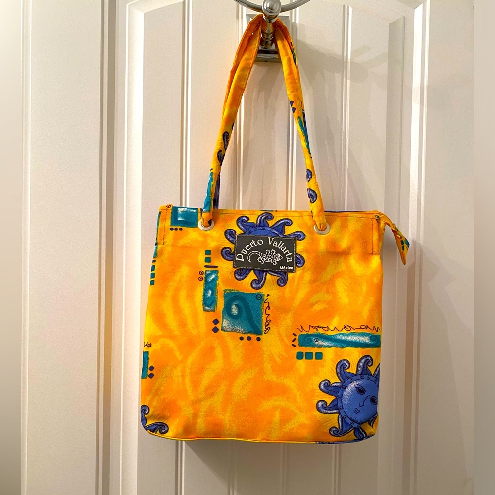 Beach Bag!! Bright Yellow, Orange, Blue and Green Zip Top Mexico Pool